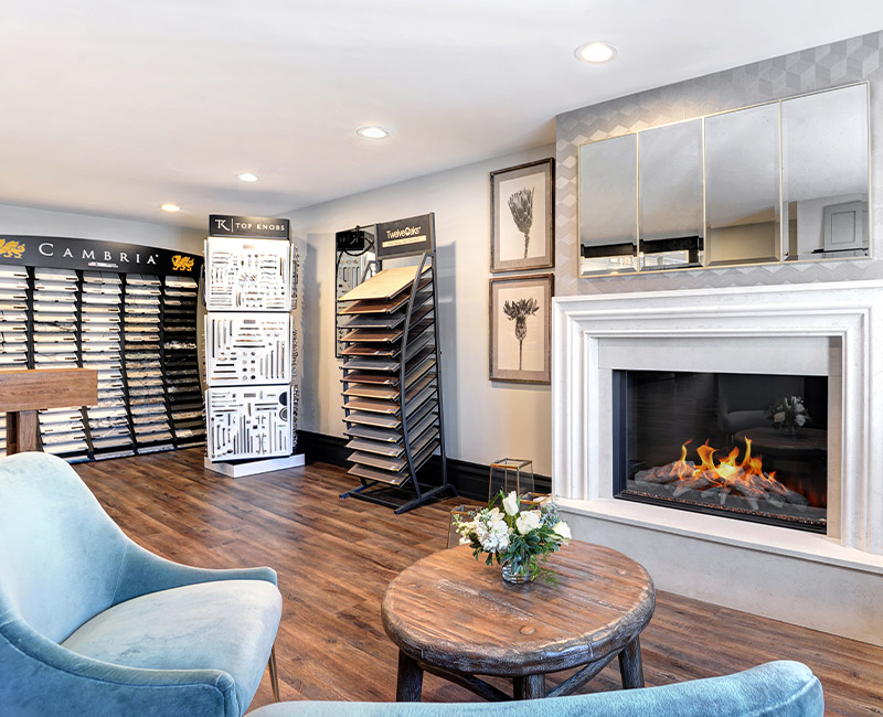Modern living space with a fireplace