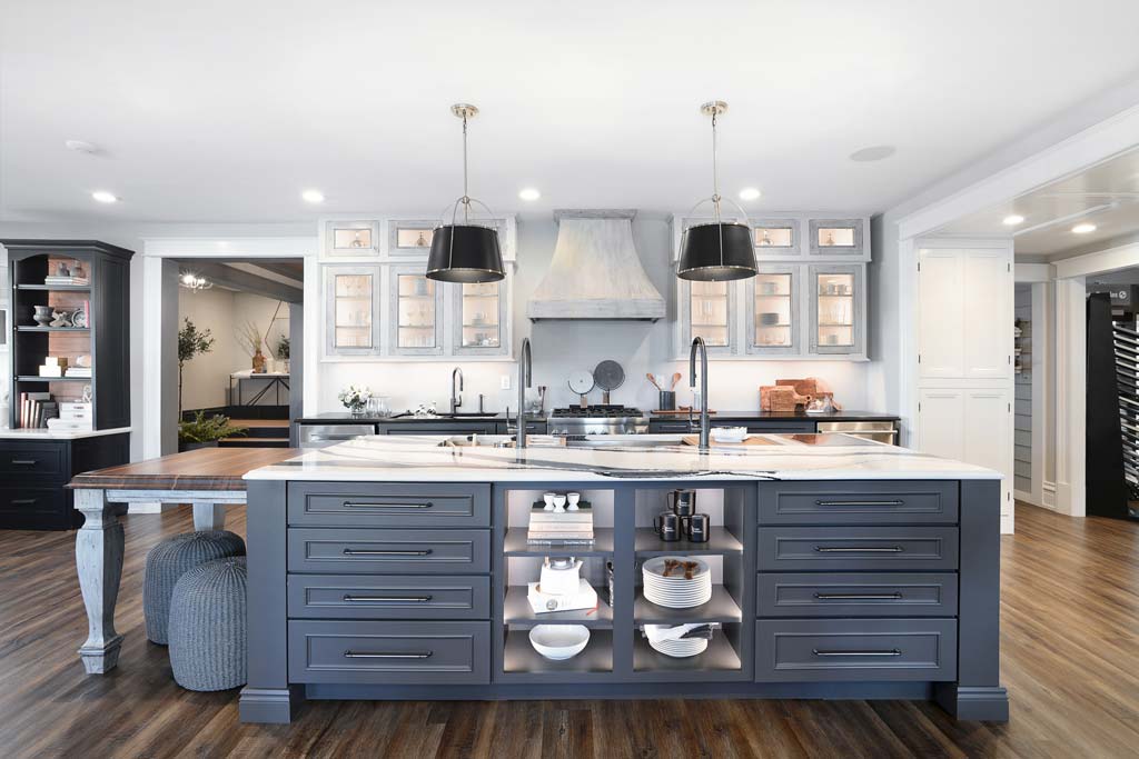 Modern blue tone kitchen space